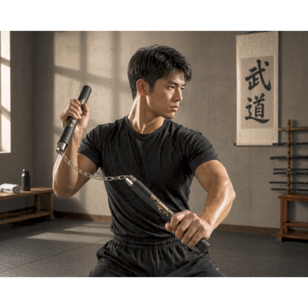 Foam Training Nunchaku in Black with Embossed Golden Dragon - Image 5