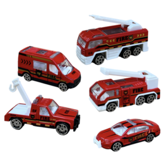Assemble the Mini Fire Crew! 5-Piece Die-Cast Fire Department Vehicle Set!