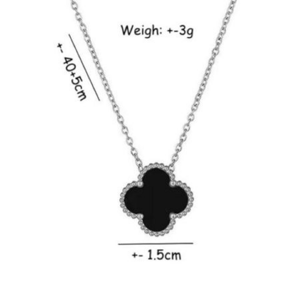 Lucky Charm: Black 4-Leaf Clover Pendant in Silver Stainless Steel