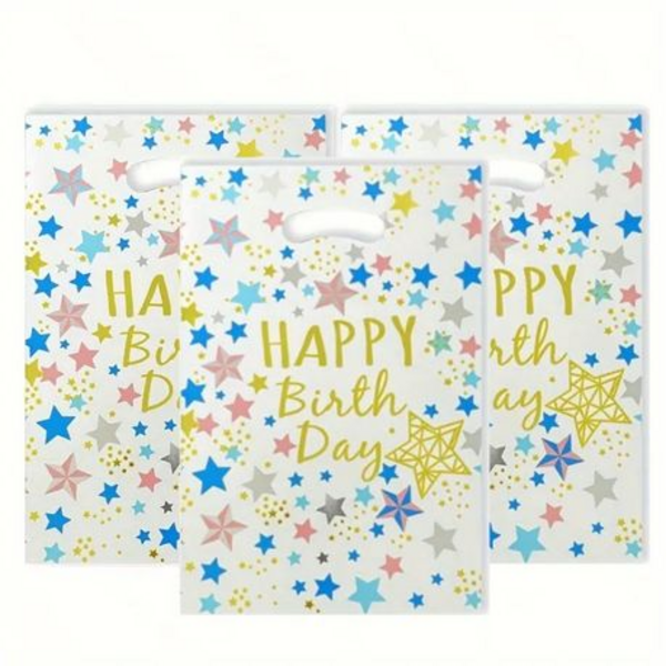 40-Piece Happy Birthday Star Patterned Foil Bags with Handles