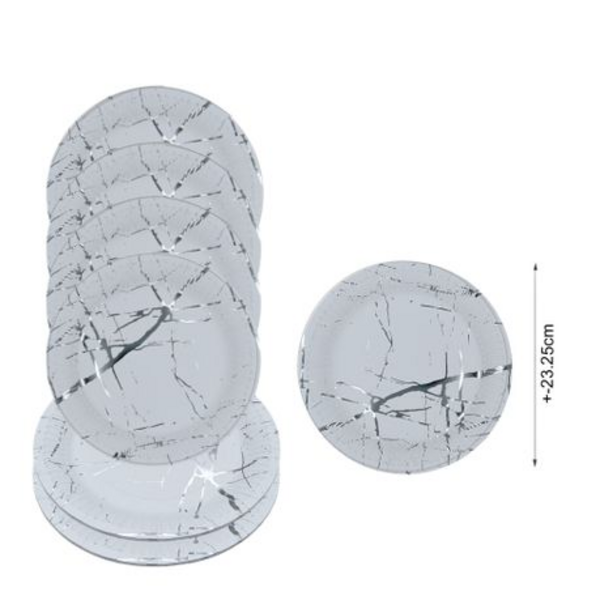 60-Piece Silver & White Marble Print Disposable Entertainment Pack