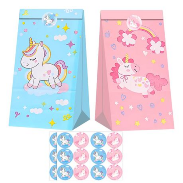 Magical 24-Piece Unicorn Themed Paper Gift Bags with Stickers - Image 2
