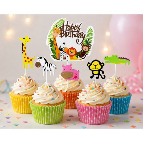 Cake Topper Cupcake Decor Kit - Happy Bday "Wild Animal" Party Event Set - Image 8