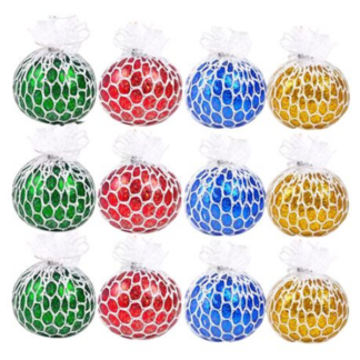 Soft Sparkling Glitter Squishy Stress Relief Mesh Ball Set 12-Piece