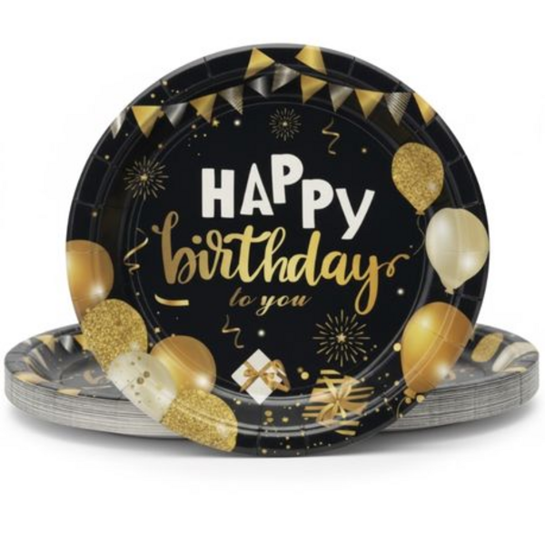 Elegant Upmarket Designer "Happy Birthday" Disposable Paper Plates & Cups - Image 2
