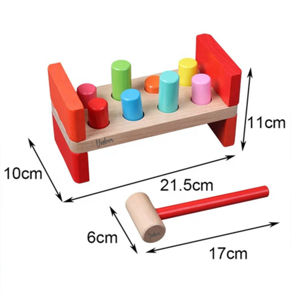 Unbox Wooden Bench with Toy Hammering Mallet for Pounding Coloured Blocks