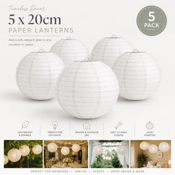 Chinese Paper Lanterns - 5 Pack - Large 40cm Round Hanging Lanterns - Image 6