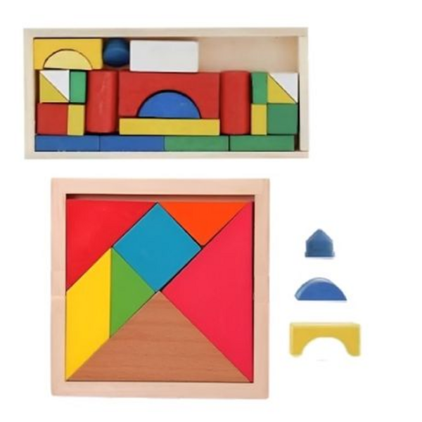 Unleash Creativity - Kids Mini Wooden Building Block Set + Tangram Puzzle! - Image 4