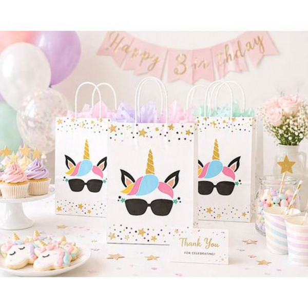 White unicorn gift bags with handles set of 24 party packs - Image 5