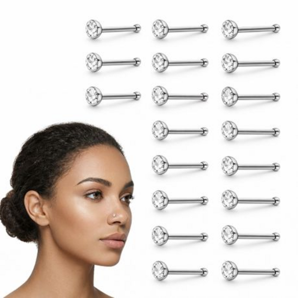 24 Nose Stud Set - CZ Crystal Nose Piercing Studs (Multicolour / White) - Image 12