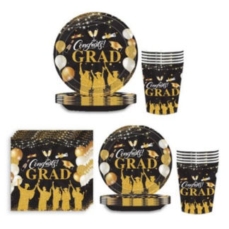 60Pc Elegant Graduation Celebration Set - Disposable Plates, Napkins & Cups