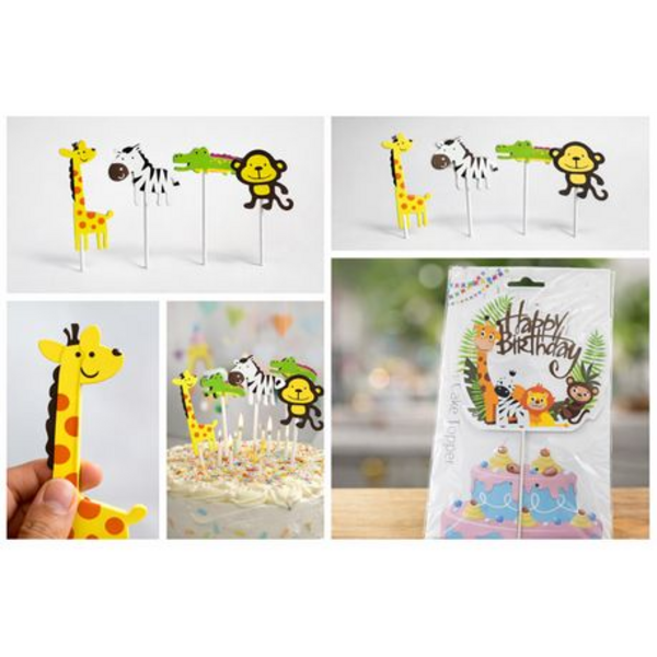 Cake Topper Cupcake Decor Kit - Happy Bday "Wild Animal" Party Event Set - Image 6