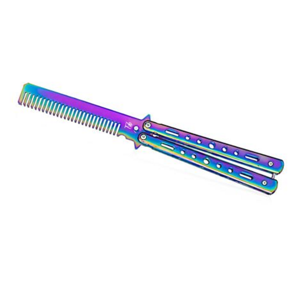 Trainer Non Sharp Butterfly Comb Knife - Rainbow Multi Colour Practice Tool