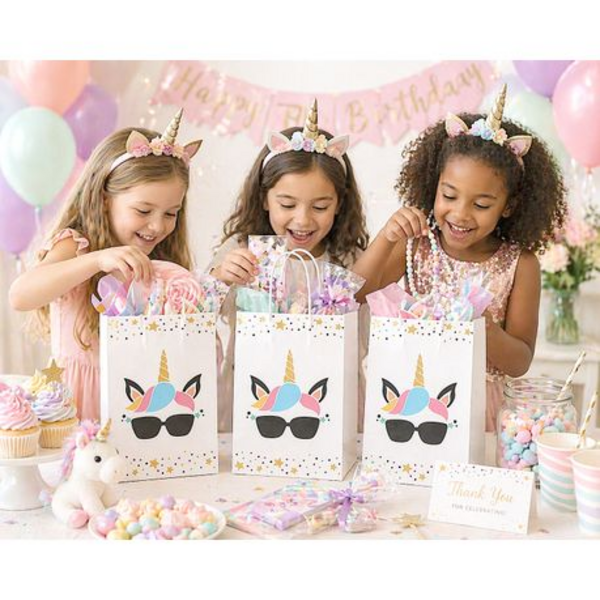 White unicorn gift bags with handles set of 24 party packs - Image 6