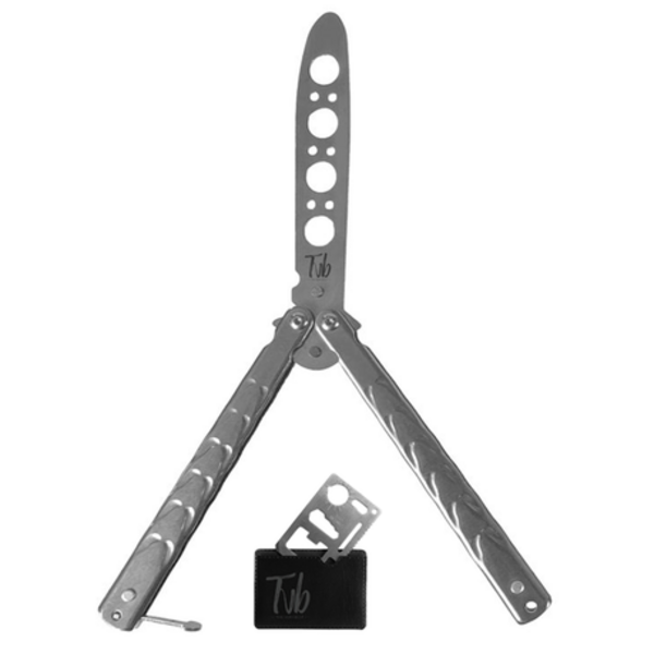 SILVER Tvb Training & Trick Butterfly Knife - Blunt Non-Sharp EDC