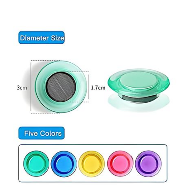 20-Pack Clear Transparent Magnetic Buttons for Refrigerator & Whiteboard