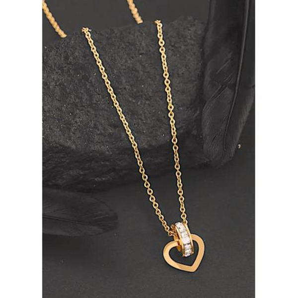 Timeless Love: Interjoined Heart and Zircon Halo Stainless Steel Pendant - Gold