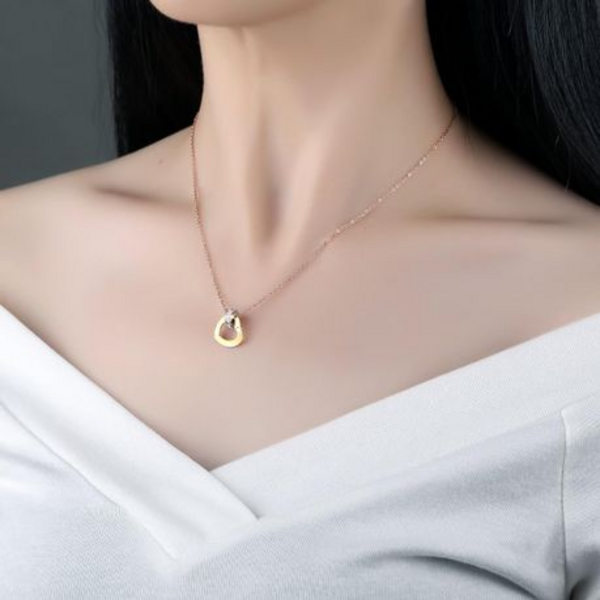 Timeless Love: Interjoined Heart and Zircon Halo Stainless Steel Pendant - Gold