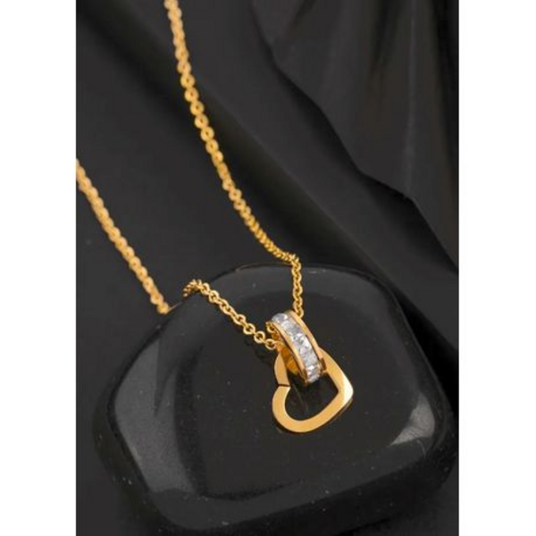 Timeless Love: Interjoined Heart and Zircon Halo Stainless Steel Pendant - Gold