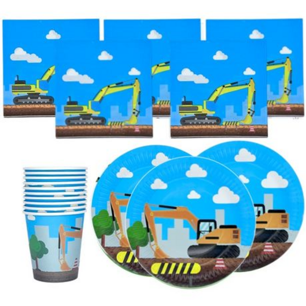 Construction Themed 60-Piece Bulk Disposable Kids Party Pack