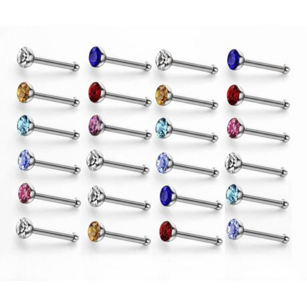 24 Nose Stud Set - CZ Crystal Nose Piercing Studs (Multicolour / White) - Image 3