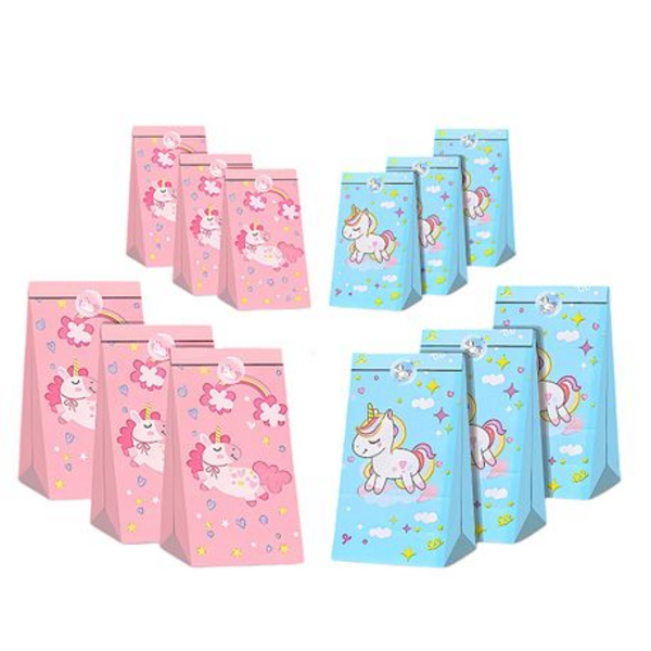Magical 24-Piece Unicorn Themed Paper Gift Bags with Stickers - Image 3
