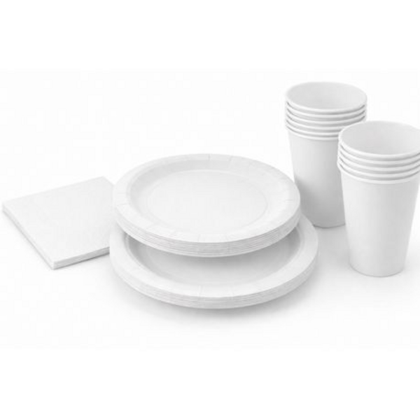 Disposable Party Set for 30 - White Paper Plates, Cups & Napkins Combo Pack - Image 6
