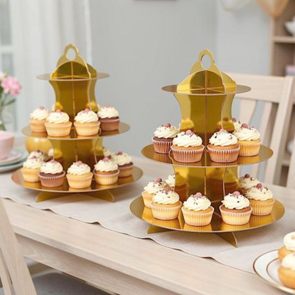 2 x Cupcake Cake Stand - 3-Tier Foil Covered Cardboard in Gold or Silver - Image 18