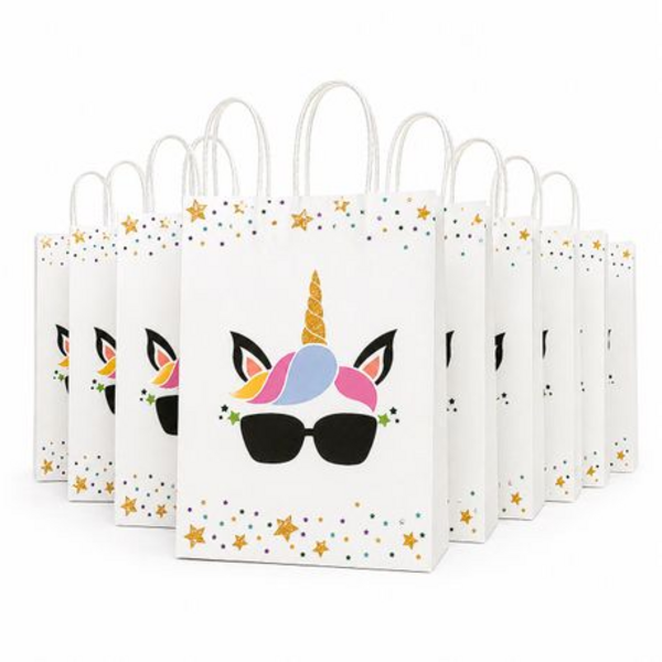 White unicorn gift bags with handles set of 24 party packs