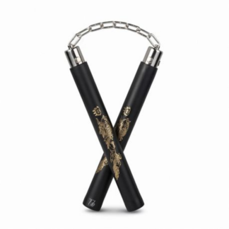 Foam Training Nunchaku in Black with Embossed Golden Dragon