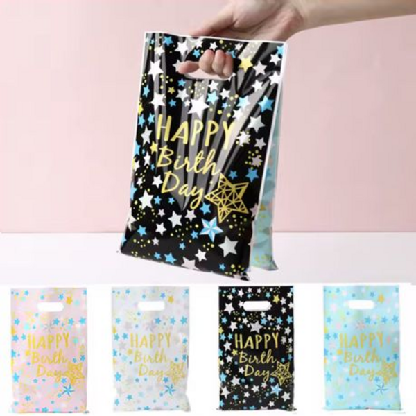 40-Piece Happy Birthday Star Patterned Foil Bags with Handles