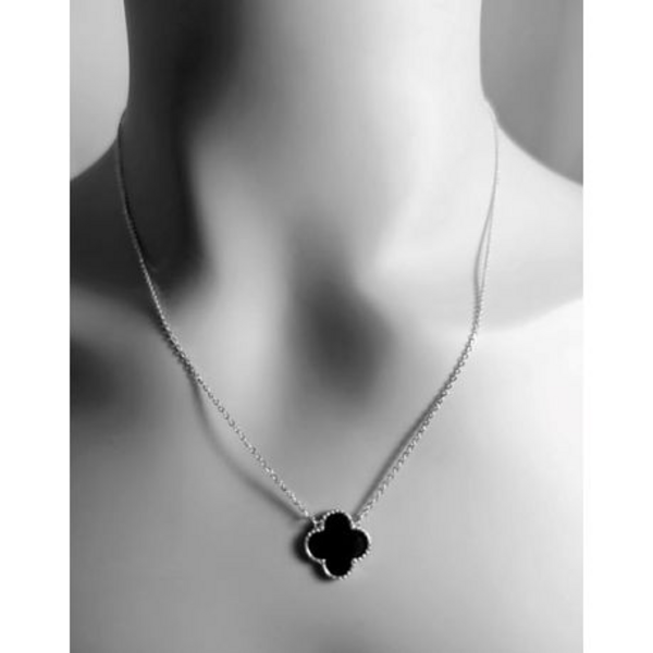 Lucky Charm: Black 4-Leaf Clover Pendant in Silver Stainless Steel