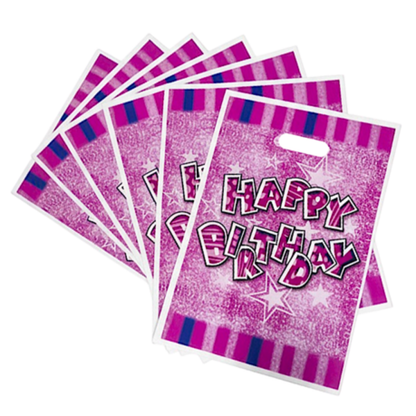 30 Piece Pink Glitter Star Party Favor Bags with Happy Birthday Design