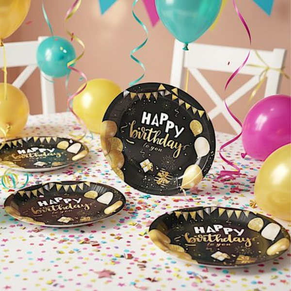 Elegant Upmarket Designer "Happy Birthday" Disposable Paper Plates & Cups - Image 3