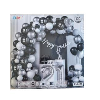 Silver 21st Birthday Balloon Garland