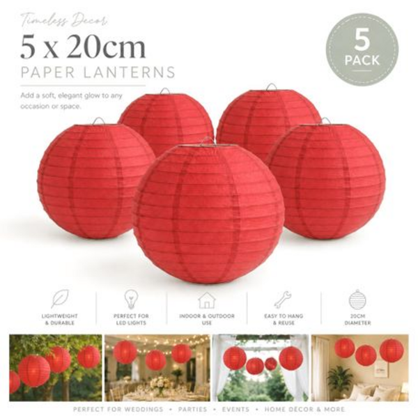 Chinese Paper Lanterns - 5 Pack - Large 40cm Round Hanging Lanterns - Image 29
