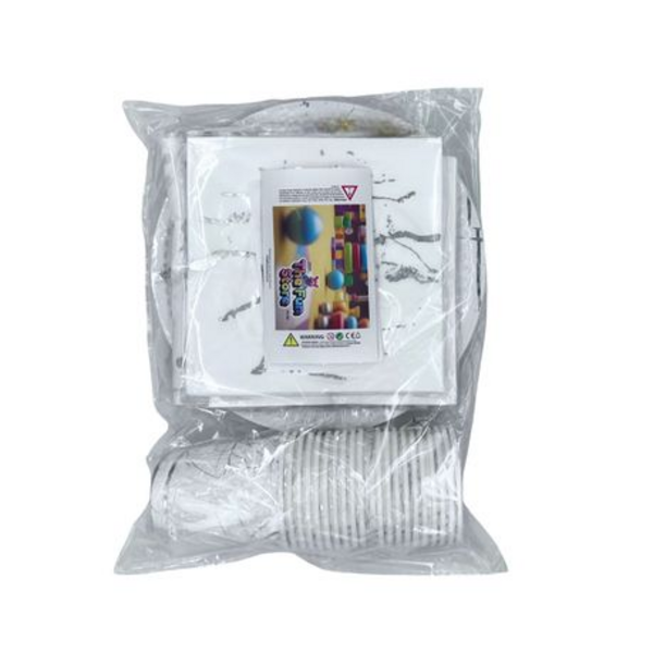 60-Piece Silver & White Marble Print Disposable Entertainment Pack