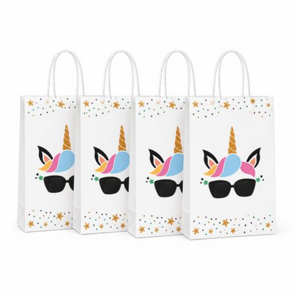 White unicorn gift bags with handles set of 24 party packs - Image 3