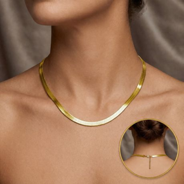 Necklace Choker Chain 45cm - Flat Snake / Herringbone - in Gold or Silver - Image 13