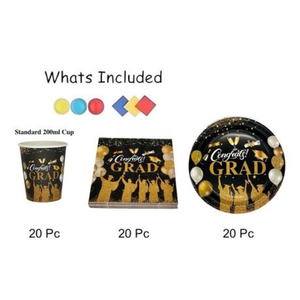 60Pc Elegant Graduation Celebration Set - Disposable Plates, Napkins & Cups - Image 4