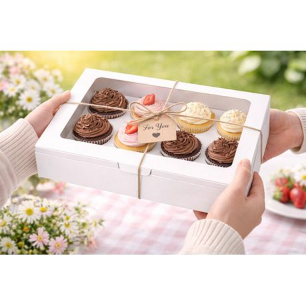 12 Pack Sturdy Cupcake Boxes with Clear Windows - Holds 6 Cupcakes per Box - Image 5