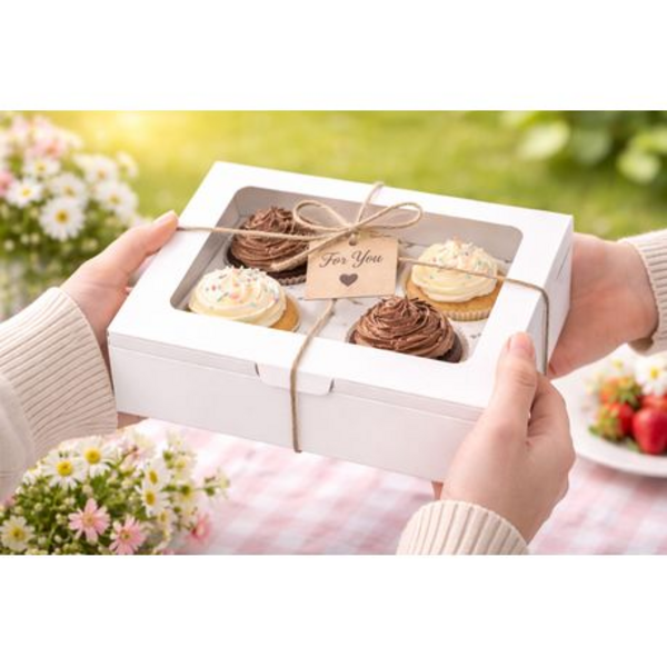 12 Pack Sturdy Cupcake Boxes with Clear Windows - Holds 4 Cupcakes per Box - Image 5