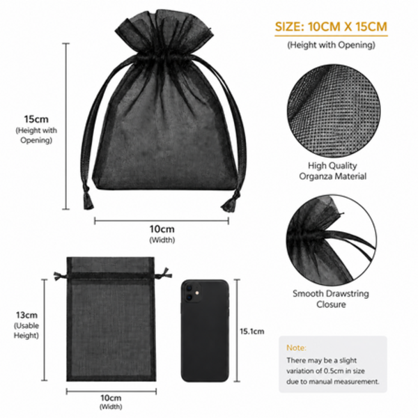 50 Organza 13cm x 18cm Bags in White, Black, Gold, Silver, Black and Red - Image 18