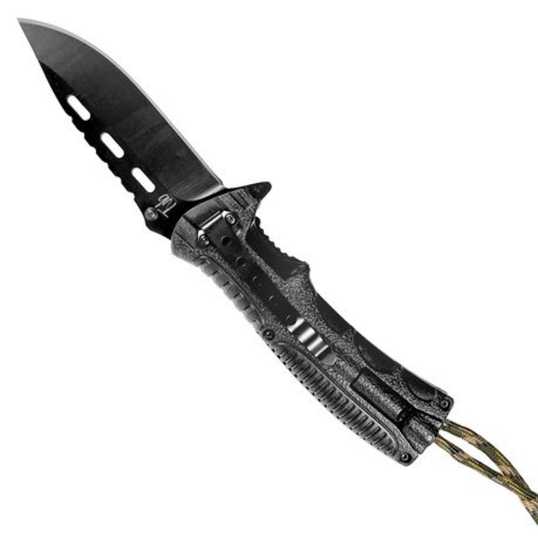 Tvb Black & Camo Folding Knife Tactical EDC with Strap + Survival Flint - Image 4