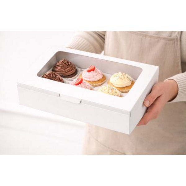 12 Pack Sturdy Cupcake Boxes with Clear Windows - Holds 6 Cupcakes per Box - Image 4