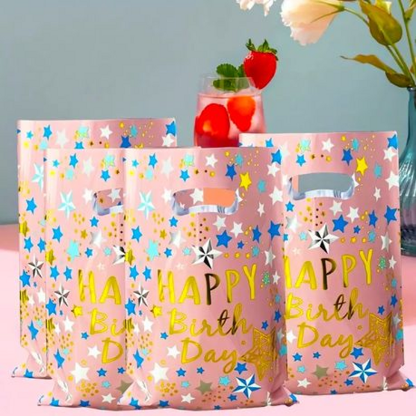 40-Piece Happy Birthday Star Patterned Foil Bags with Handles