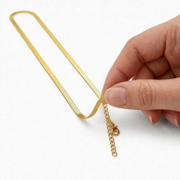 Necklace Choker Chain 45cm - Flat Snake / Herringbone - in Gold or Silver - Image 11