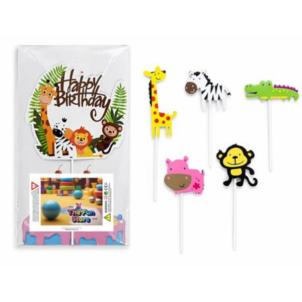 Cake Topper Cupcake Decor Kit - Happy Bday "Wild Animal" Party Event Set - Image 2