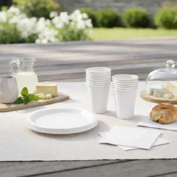 Disposable Party Set for 30 - White Paper Plates, Cups & Napkins Combo Pack - Image 25