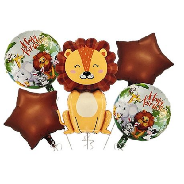 5-Piece Lion Safari Happy Birthday Themed Foil Balloon Party Decoration Set